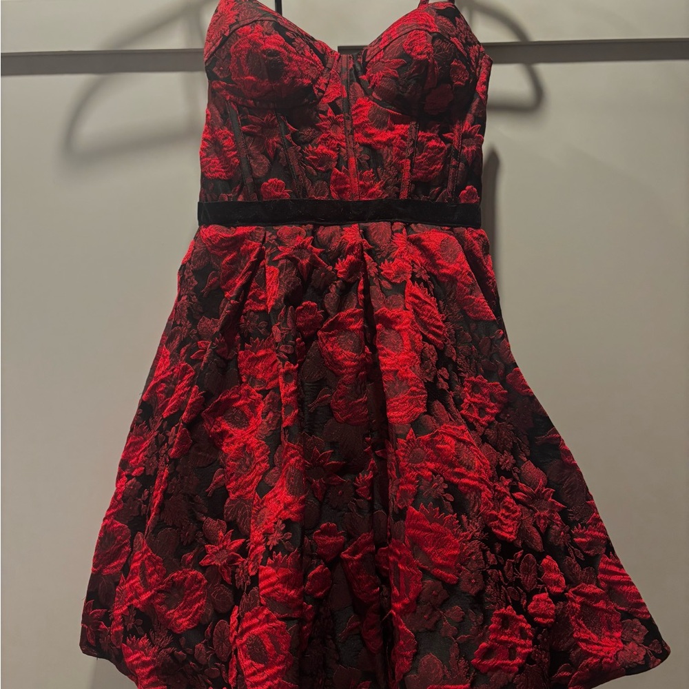 B Darlin, Red and black flower corset dress